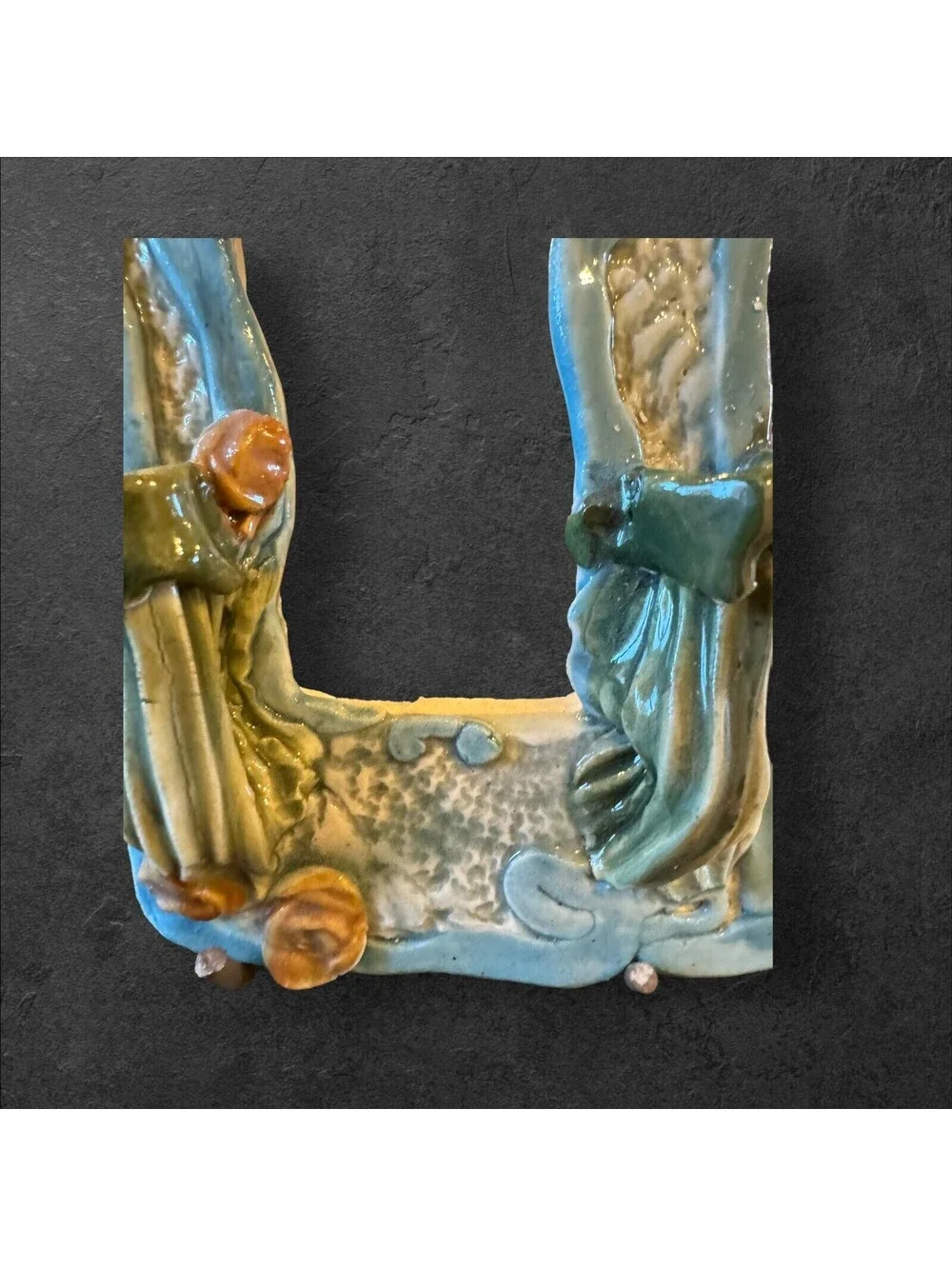 UNIQUE RARE Memory Clay Pottery Frame W/slots For Flowers. Made In Maine. OOAK